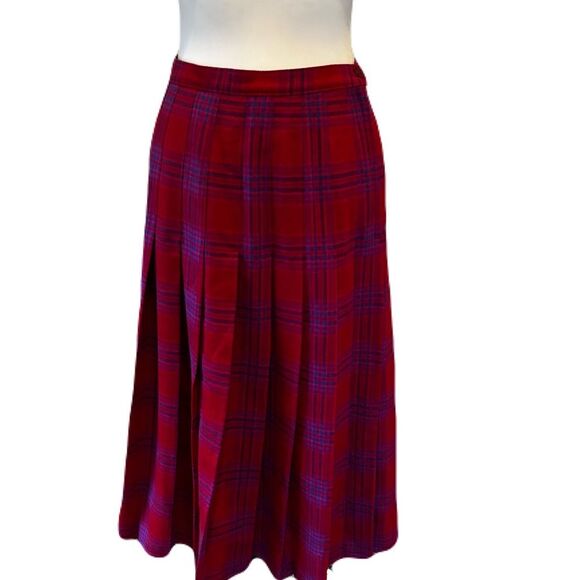 Pendleton Vintage Red, Blue and Purple Plaid Wool Pleated Skirt | EUC |Size 12 - Picture 1 of 8